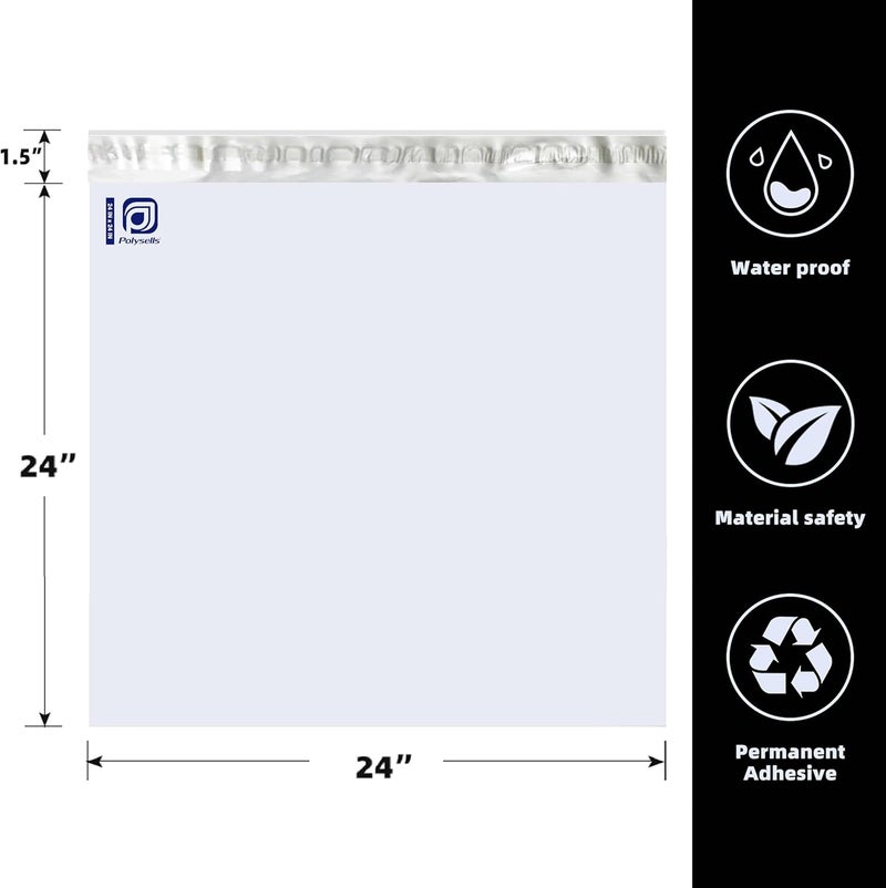 POLYSELLS 50 pcs 24x24 Inches White (Silver inside) Poly Mailers Shipping Envelopes, Strong Adhesive Sealing, Waterproof, and Tear-resistant Postal Mailing Bags for Clothing, Books, and Accessories - Image 2
